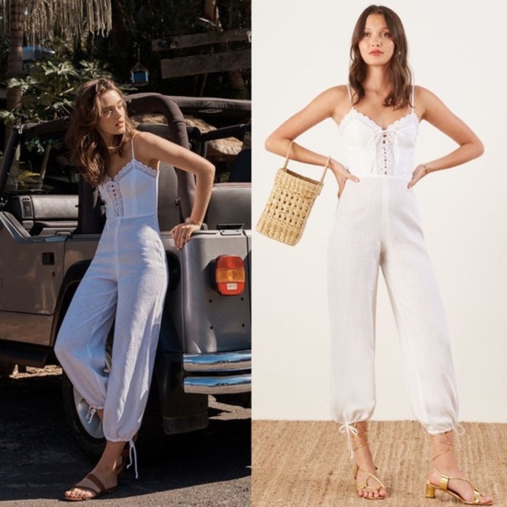 Reformation Rose Jumpsuit in white / ivory size 2